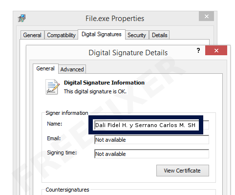 Screenshot of the Dali Fidel H. y Serrano Carlos M. SH certificate